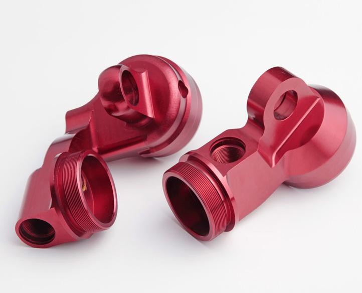 CNC Machined Aluminum Prototype with red anodised