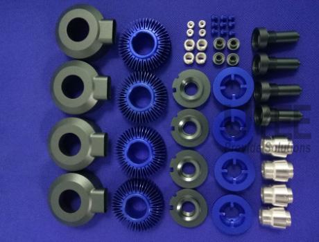 CNC Aluminum Machined Parts and CNC turning with blue and gray anodized