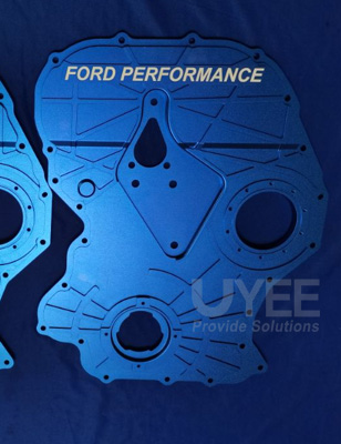 automotive aluminum prototype with blue anodized and laser engraved finish